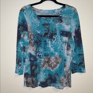 Vintage Y2K Tianello Boho Patterned 3/4 Sleeve Top